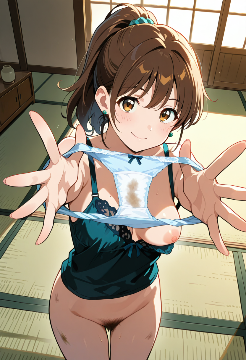 下着美女の悩ましいパンツを広げる瞬間